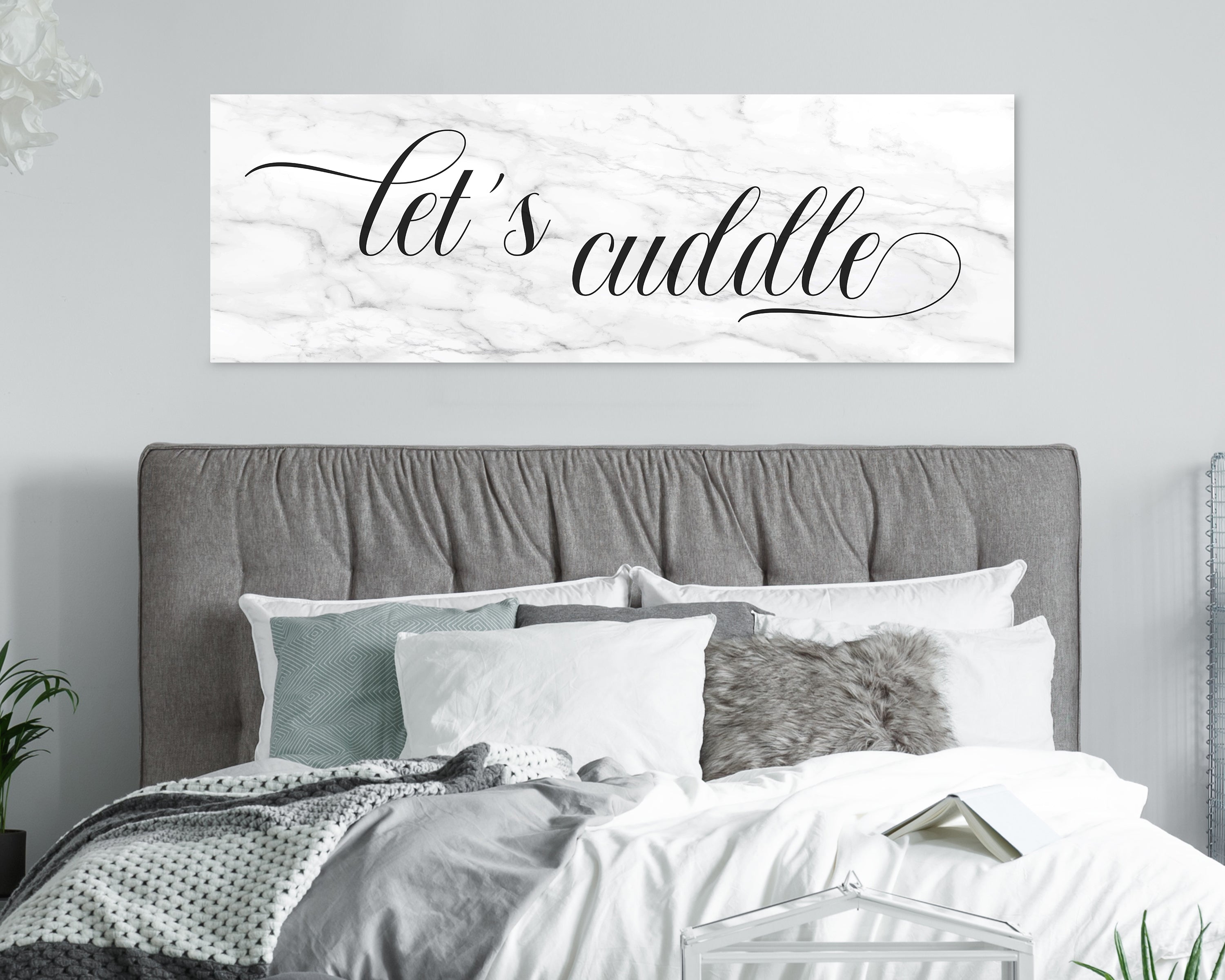 Let's Cuddle Bedroom Sign • Over Bed Decor • Romantic Wall Art