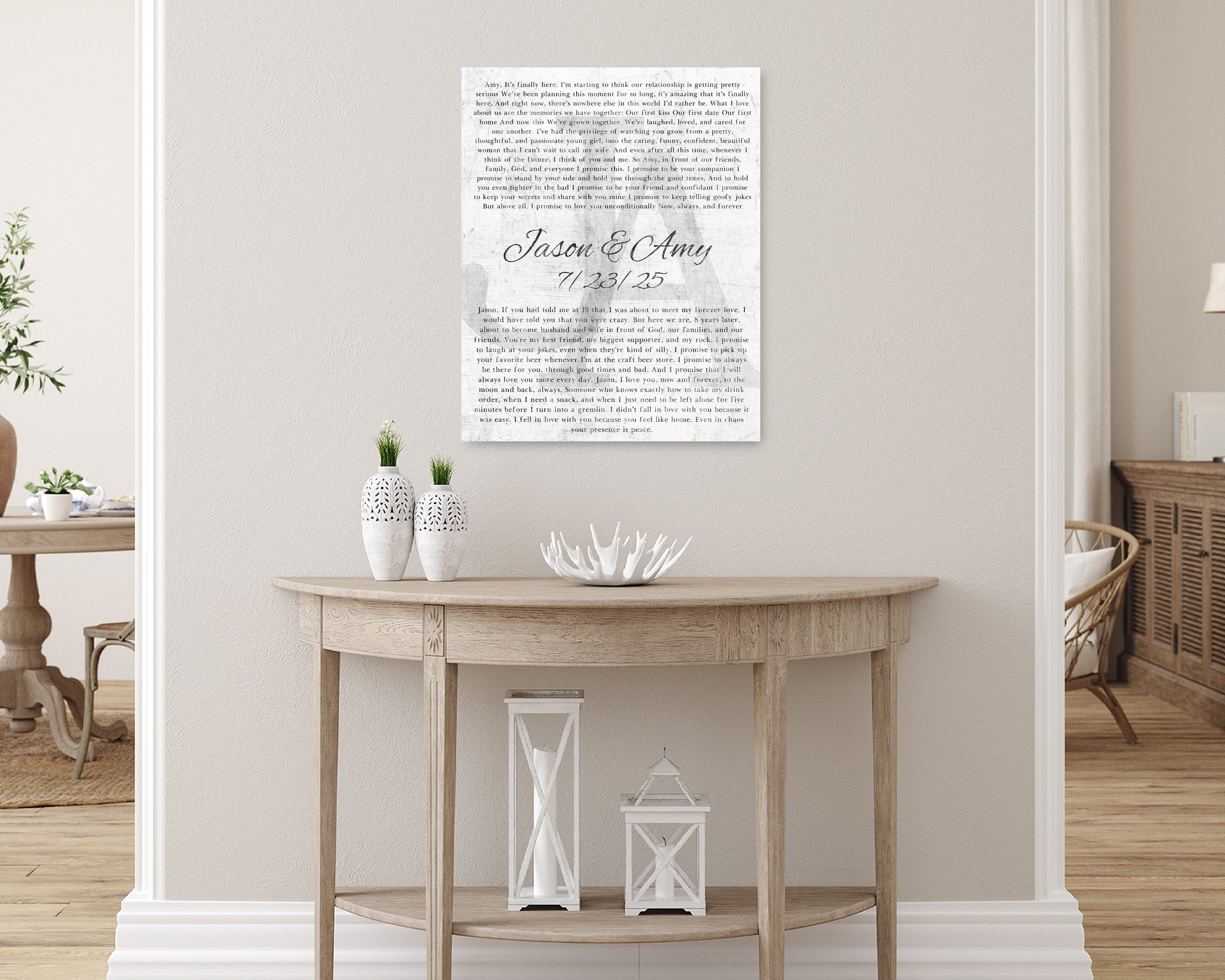 Personalized Wedding Vow Canvas with Overlapping Monogram