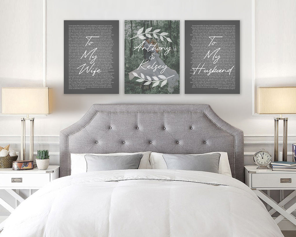 Personalized 3 Panel Wedding Vows Canvas with Names, Ivy and Photo